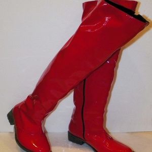 Thigh High RED BOOTS Faux Patent Leather Zip 7½m